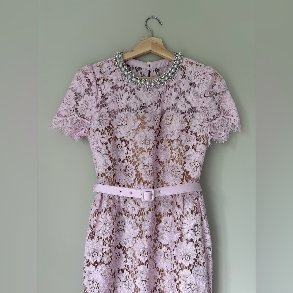 NEW Self-Portrait Fine Lace Pearl Midi Dress in Pink | UK 8 / US 4 - Picture 10 of 15